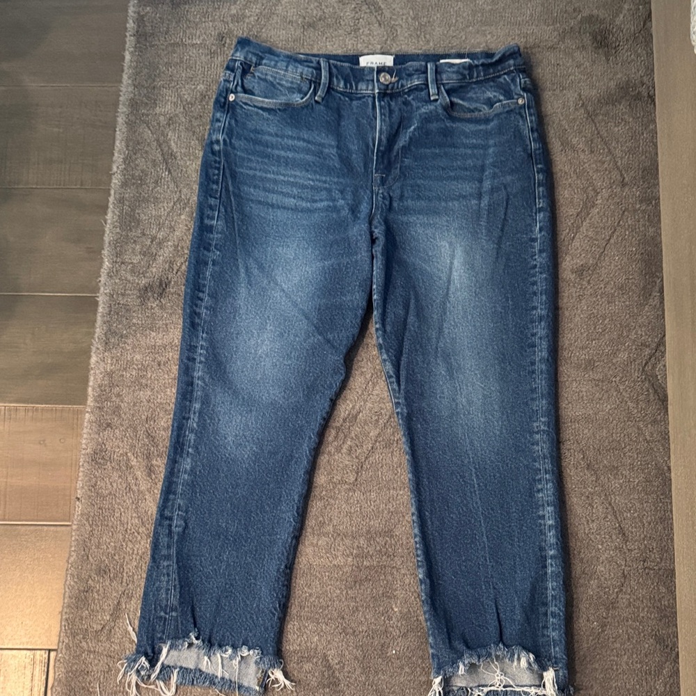 Frame Denim Blue Distressed Ankle Jeans